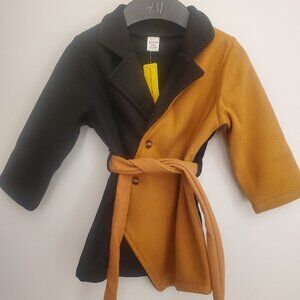 *NEW* SHEIN Sz. 18-24M Baby Girl Colorblock Asymmetrical Hem Belted Coat